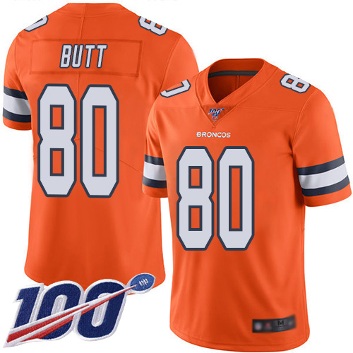 Men Denver Broncos #80 Jake Butt Limited Orange Rush Vapor Untouchable 100th Season Football NFL Jersey->denver broncos->NFL Jersey